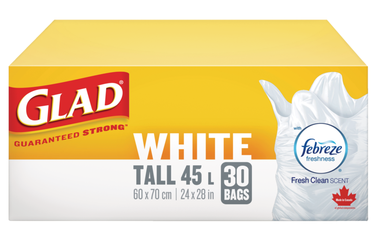 Glad Tall Easy-Tie Flap Febreze Fresh Clean Scent Garbage Bags, 30-pk,  White, 45-L