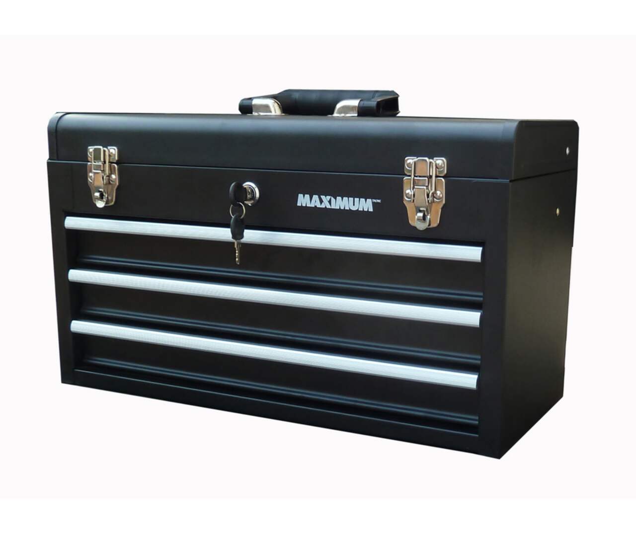 MAXIMUM Portable Metal Tool Box w/ 3- Drawers, Black, 21-in