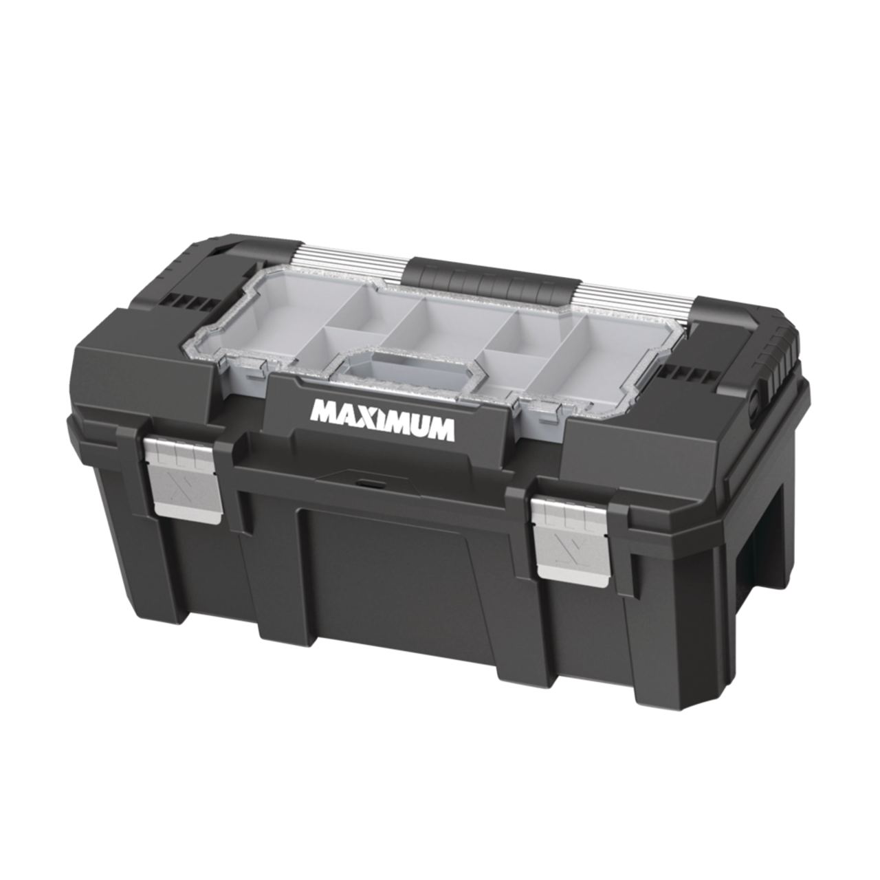 MAXIMUM Portable Plastic Tool Box w/ Removable Tray & Organizer, Black,  22-in