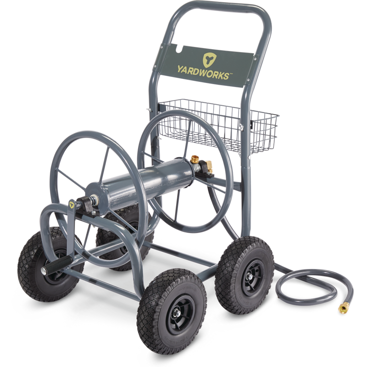 Yardworks 4-Wheel Rolling All Steel Garden Hose Reel Cart, 250-ft