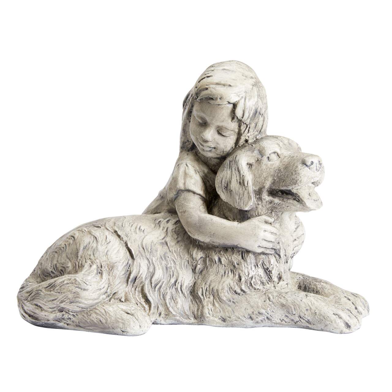 For Living Girl with Dog Memorial Statue, 12.60-in, Grey