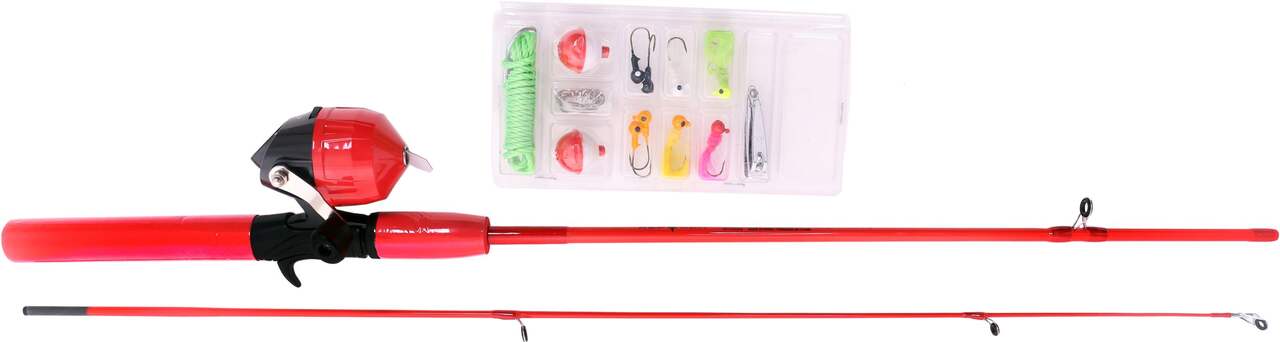 Red Wolf Flatboard Kids Spincast Fishing Reel and Rod Combo, Pre-Spooled,  Right Hand, 5-ft, 3-pc