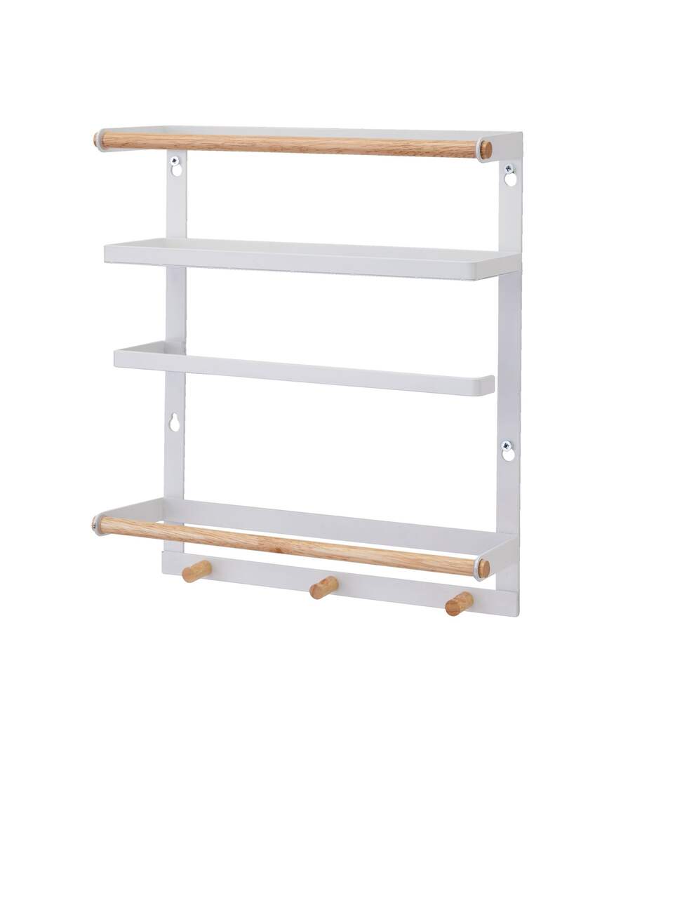 Type A Linear Metal Wall Organizer with Shelf, Paper Towel Holder & Hooks,  White