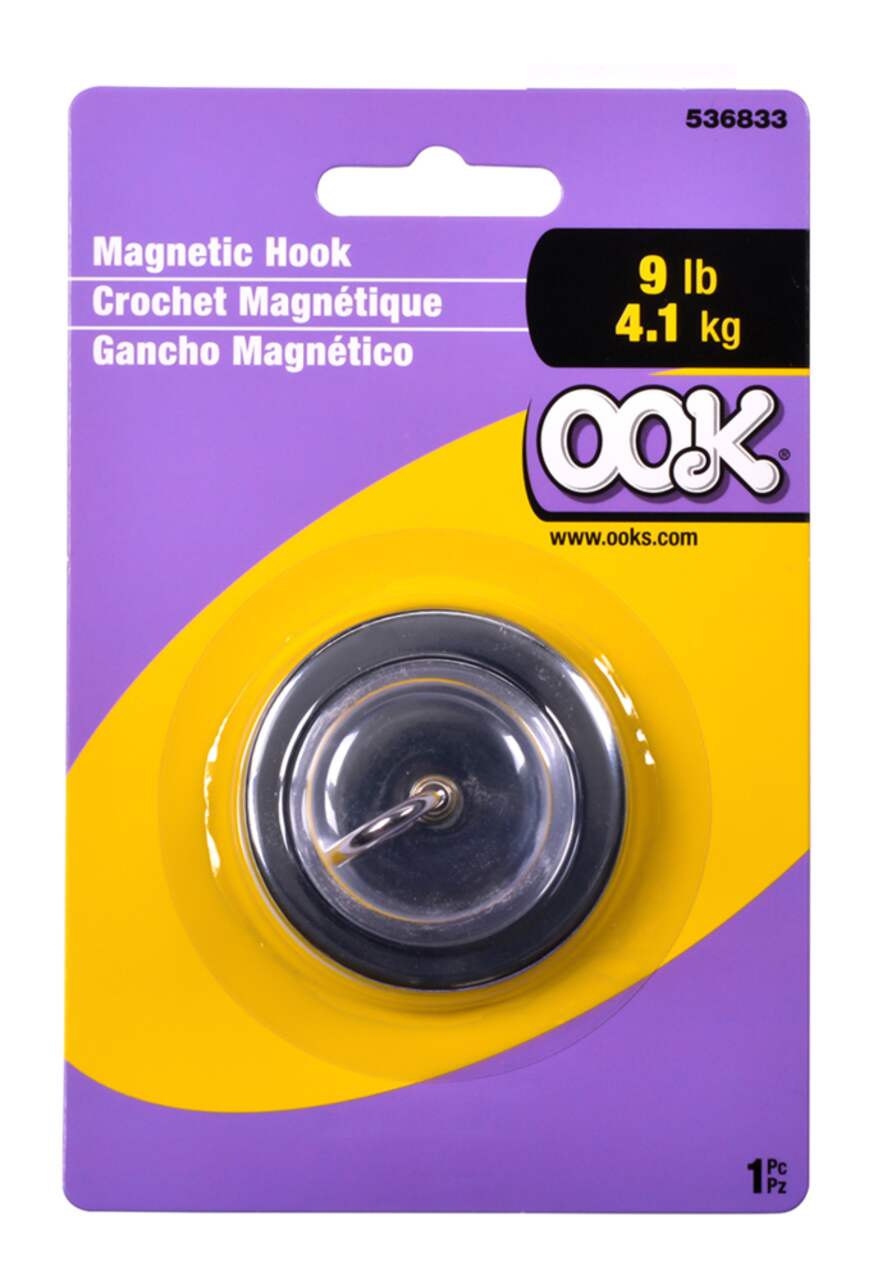 OOK Magnetic Base with Hook, Protective Non-Scratch Liner, 9-lb Capacity