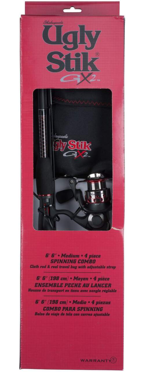 Shakespeare Ugly Stik Gx2 Travel Spinning Fishing Rod and Reel Combo,  Medium, 6-ft