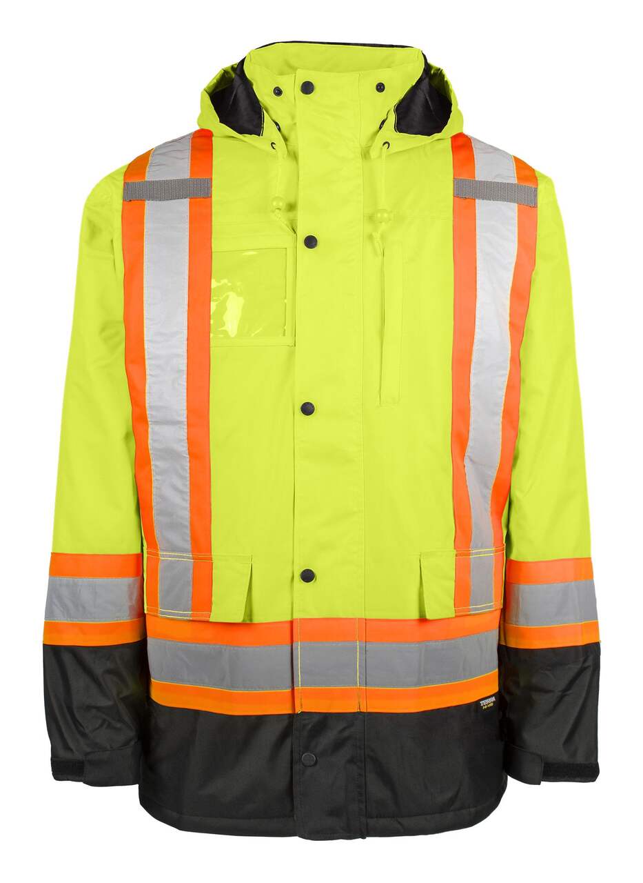 Terra Men's Hi-Vis Lined Winter Work Jacket/Parka with Waterproof Shell,  Yellow