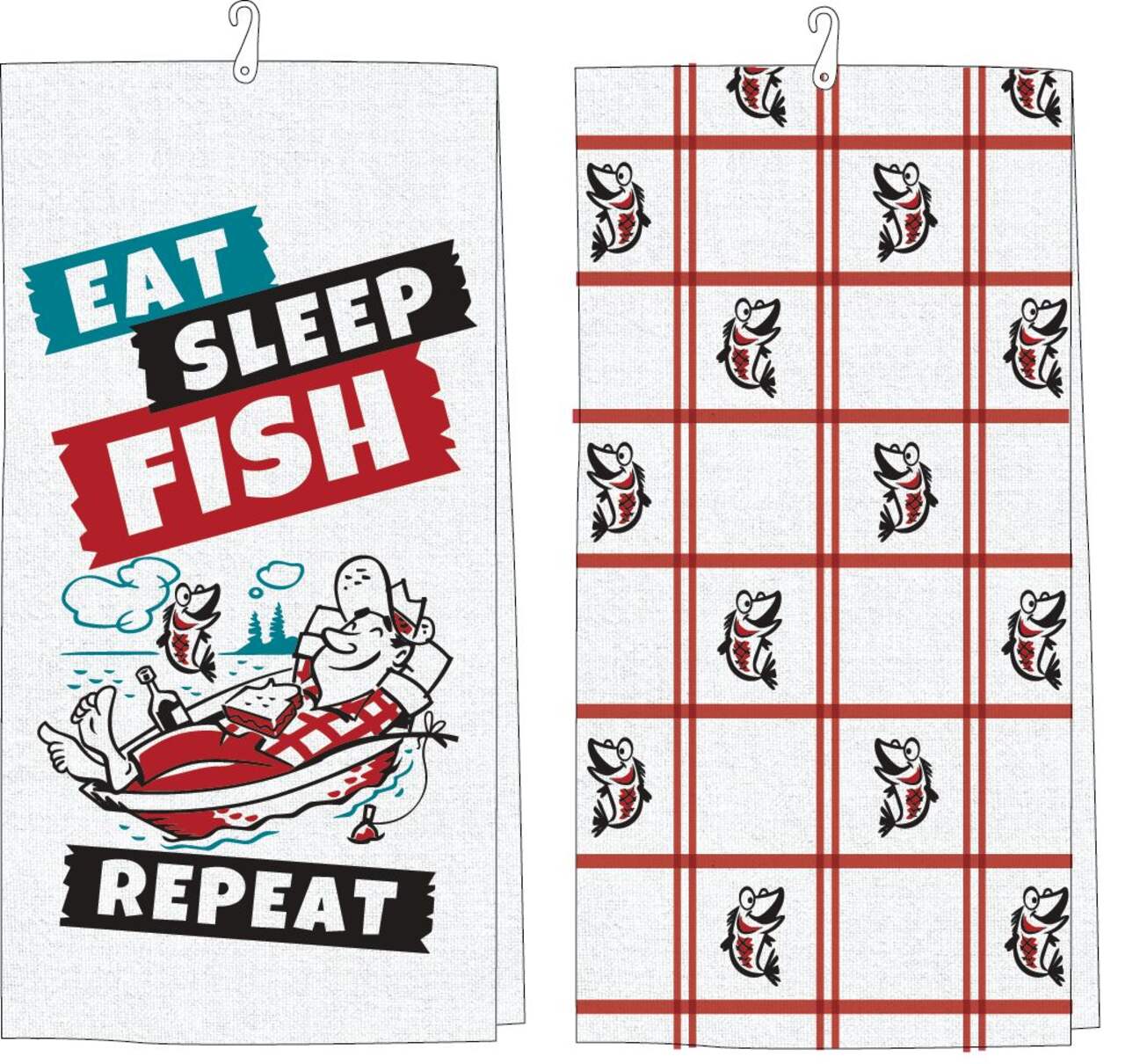 Open Road Brands East Sleep Fish Repeat Tea Towel, Cotton, Rectangular,  White