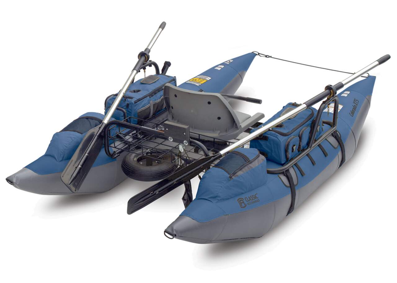 Colorado XTS 1-Person Inflatable Fishing Pontoon Boat with Swivel Padded  Seat & Huge Storage Capacity, Blue